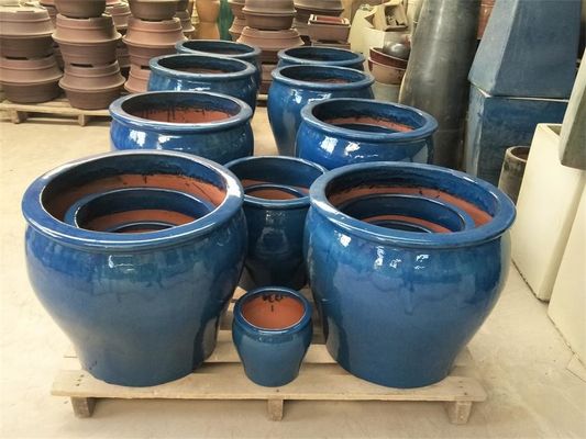 Glazed 43x39cm Ceramic Outdoor Pot , Blue Ceramic Outdoor Plant Pots