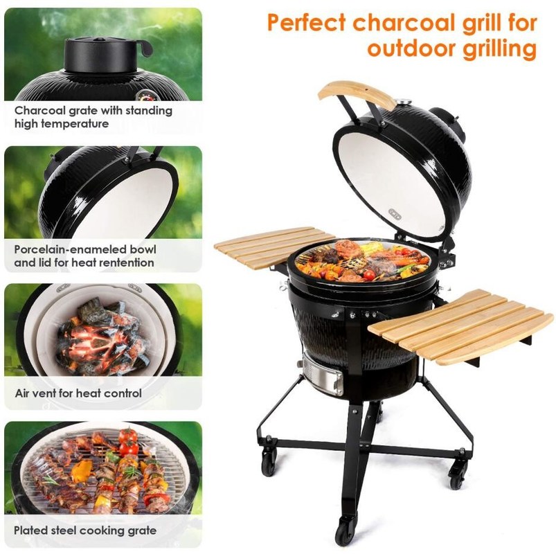 24 Inch Kamado Outdoor Grills , 4 Wheel Mobile Portable Ceramic Grill