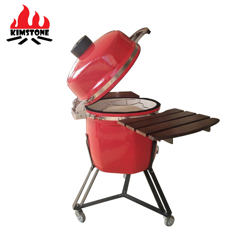Red Egg Shaped Kamado Ceramic Charcoal Grill , Ceramic Charcoal Barbecue
