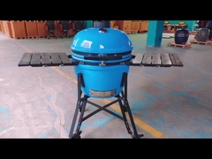 Charcoal 22 Inchs Ceramic Kamado Grills Blue Smooth Surface BBQ Bamboo Handlle