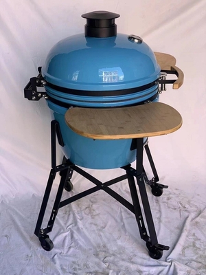 Charcoal 22 Inchs Ceramic Kamado Grills Blue Smooth Surface BBQ Bamboo Handlle