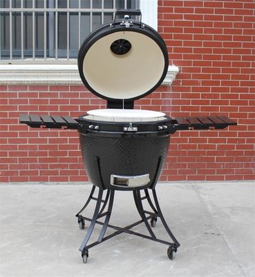 61cm Ceramic Black 24 Inch Kamado Grill Bamboo Shelves And Handle