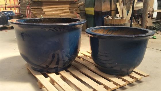 Round 60cmx37cm Blue Ceramic Outdoor Garden Pots