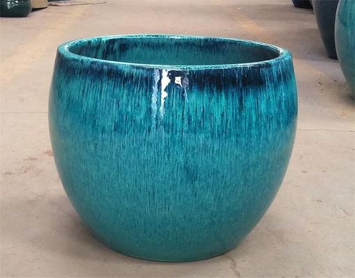 Round Glazed Flower Green Plant Blue Ceramic Outdoor Pot