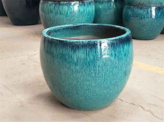 Round Glazed Flower Green Plant Blue Ceramic Outdoor Pot