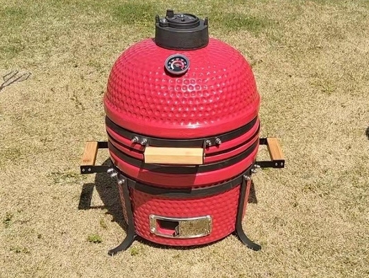 Red Glazed  Ceramic Charcoal 15 Inch  Grill Smoker