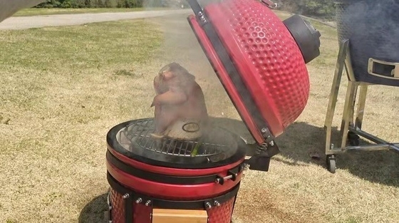 Red Glazed  Ceramic Charcoal 15 Inch  Grill Smoker