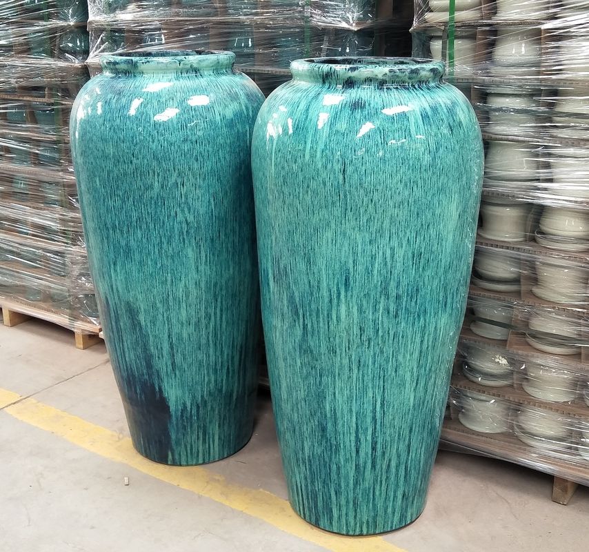 44x88cm Ceramic Outdoor Pot , Green Large Ceramic Pots For Outdoor Plants